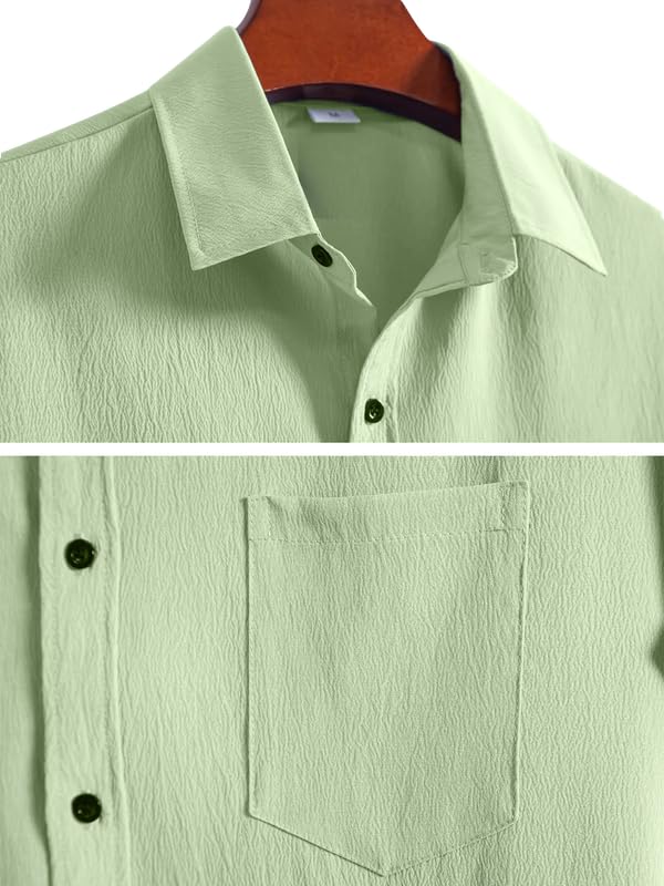 Pinkmint Mens Popcorn Shirt Comfortable Short Sleeve Shirts Casual Textured Shirt (Pack of 1) Mint Green