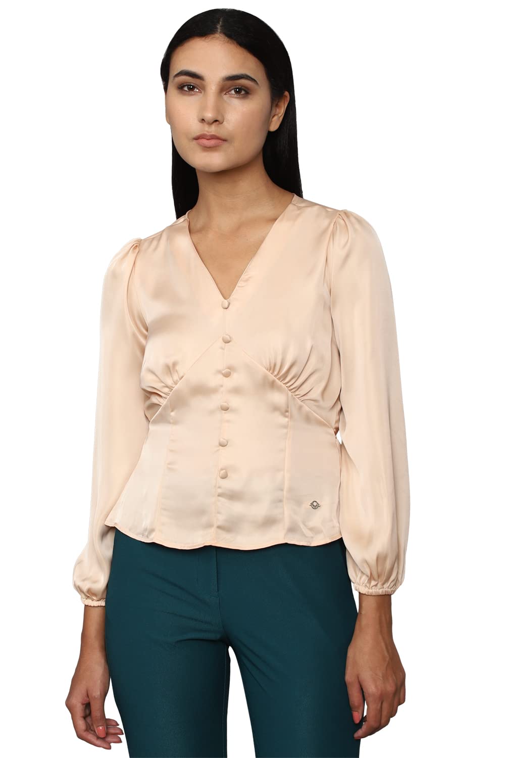 Allen Solly Women Solid Casual Polyester Full Sleeve V Neck Top