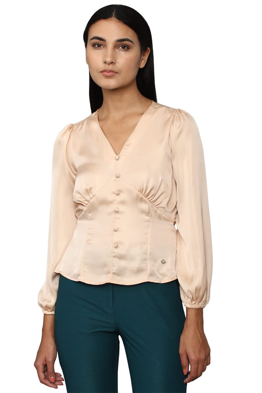 Allen Solly Women Solid Casual Polyester Full Sleeve V Neck Top