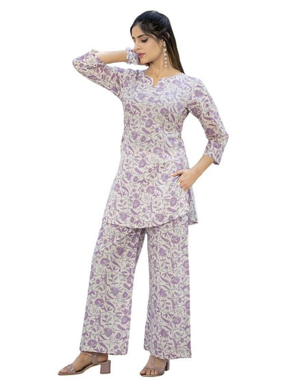 Tee Projekt Cotton Ethnic Wear Co Ord Set For Women | Festive Co Ord Set For Women Purple