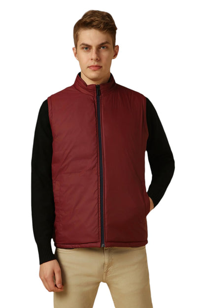 Dennis Lingo Men Navy Blue Solid Regular Fit Sleeveless Mock Collar Padded Jacket