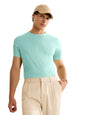 The Souled Store Aqua Blue Men and Boys Short Sleeve Round Neck Solid Regular Fit Cotton Supima T-Shirts