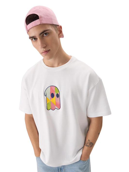 The Souled Store Originals: Just Souled Men and Boys Short Sleeve Round Neck White Cotton Oversize T-Shirt