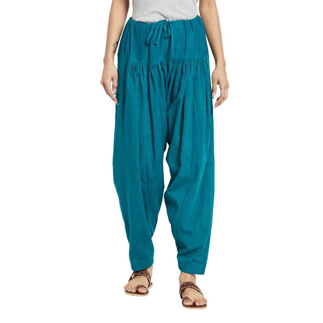 Fabindia Women Drawstring Waist Regular Salwar Cotton_Xs Blue