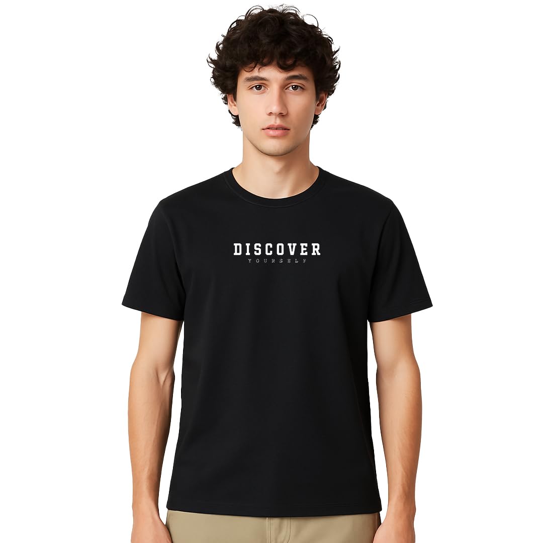 Nobero MenS Typographic Regular Fit T-Shirt (1M-Twts-C0561-Ns_Black-Discover Yourself