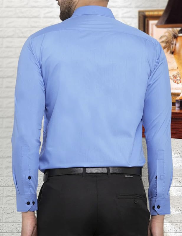 Pinkmint Casual Shirt for Men Stylish Mens Shirt Soild Regular Fit Long Sleeve Formal Wear Blue