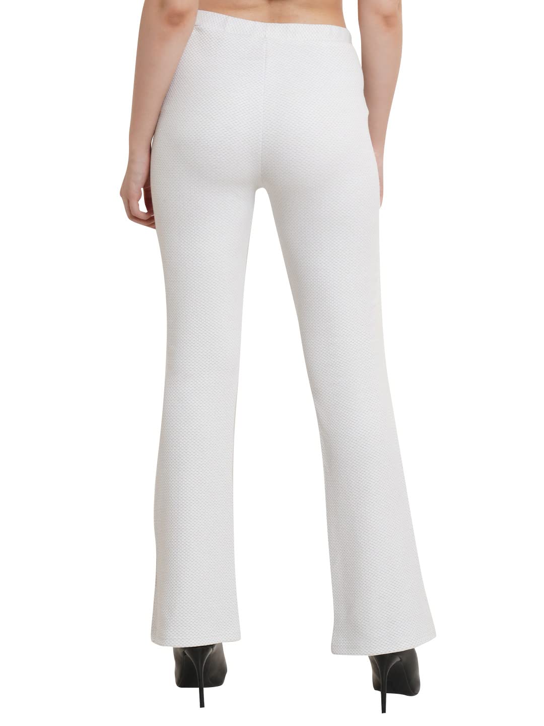 POPWINGS Casual White Sparkle Solid Mid Rise Bootcut Trouser for Women || Straight Leg Bootcut Trouser for Women || Regular Fit