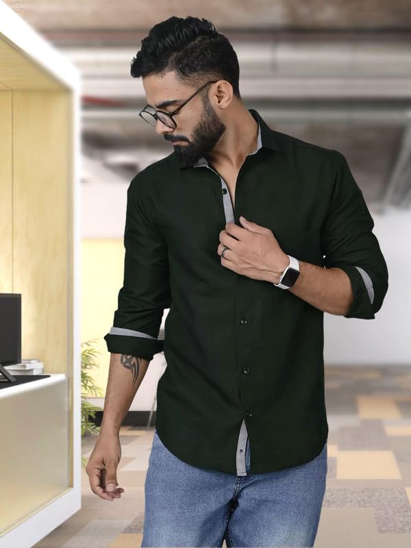 Tee Projekt Shirt for Men Cotton Spread Collar Button Down Long Sleeve Shirt Home, Regular, Home (Pack of 1)