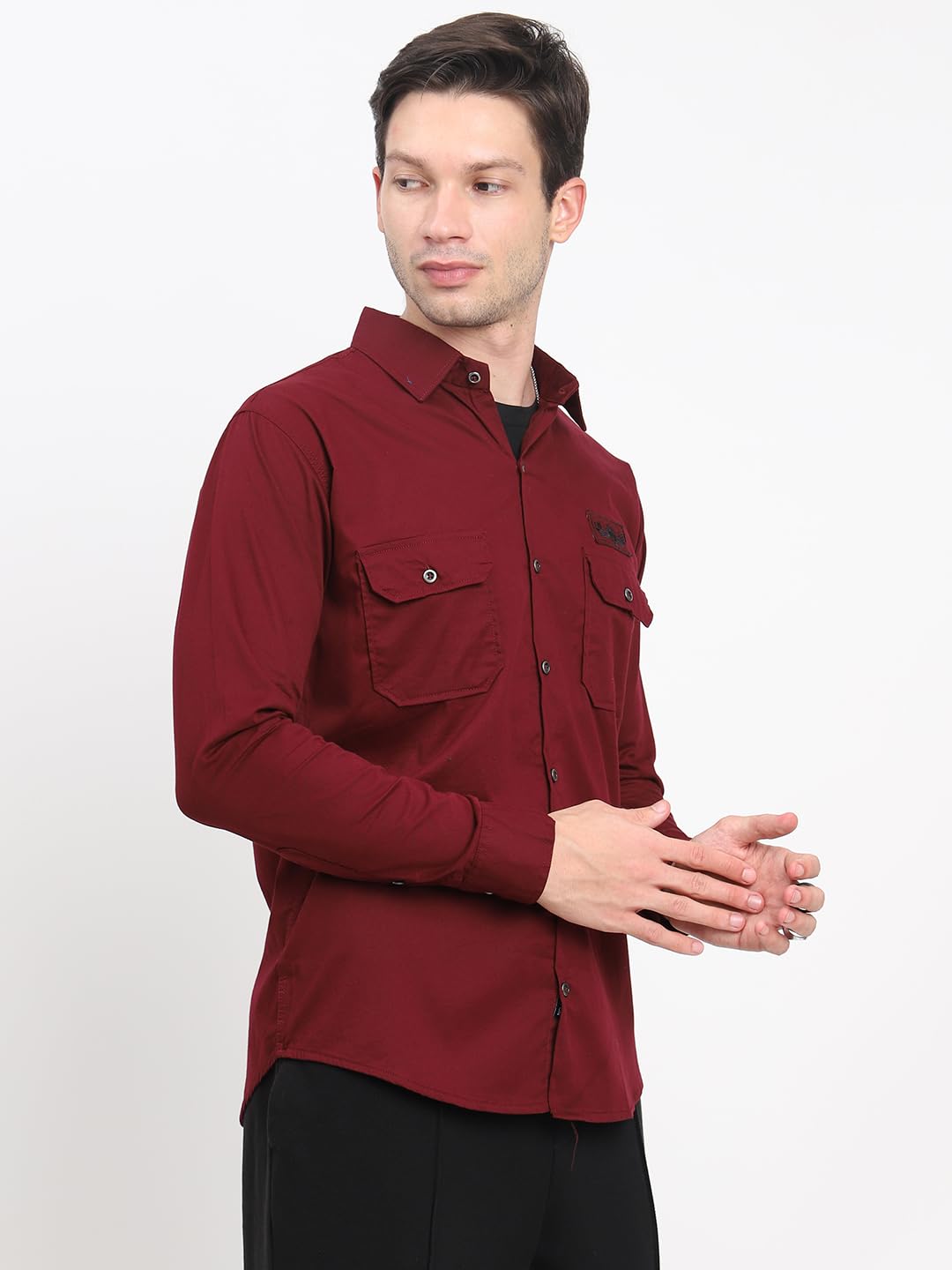Shasmi Mens Double Pocket Cotton Shirt | Formal | Office Wear | Plain | Full Sleeve - Slim Fit Shirt for Men | Shirt for Men |