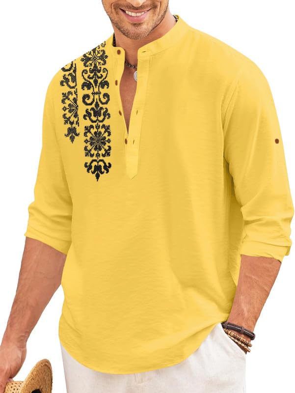 Finivo Fashion MenS Regular Fit Cotton Blend Short Kurta Shirt | Full Sleeve Ethnic Shirt With Mandarin Collar And Button Plack