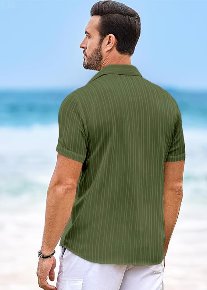 CB-COLEBROOK Mens Casual Button Down Soft Linen Shirts Short Sleeve Textured Summer Beach Shirts for Men (in, Alpha, L, Regular