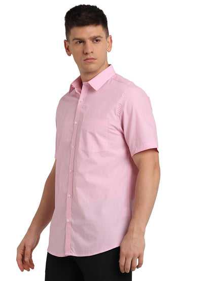 Turtle Men Pure Cotton Slim Fit Solid Pink Formal Shirt