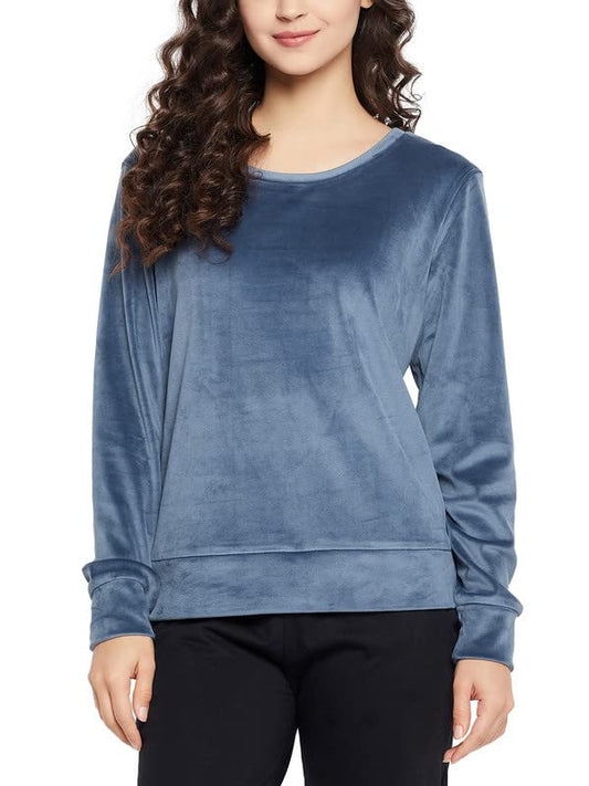 Clovia Womens Chic Basic Sweatshirt in Blue (LTW168P08_Blue_3XL)
