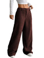 SMOWKLY Womens Aesthetic Cotton-Blend Wide Leg Pants with Pocket || Loose Comfy Elastic Waist Corduroy Textured Casual Work Tro