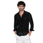 Campus Sutra Mens Onyx Black Solid Velvet Shirt for Casual Wear | Spread Collar | Long Cuffed Sleeves | Button Closure | Shirt