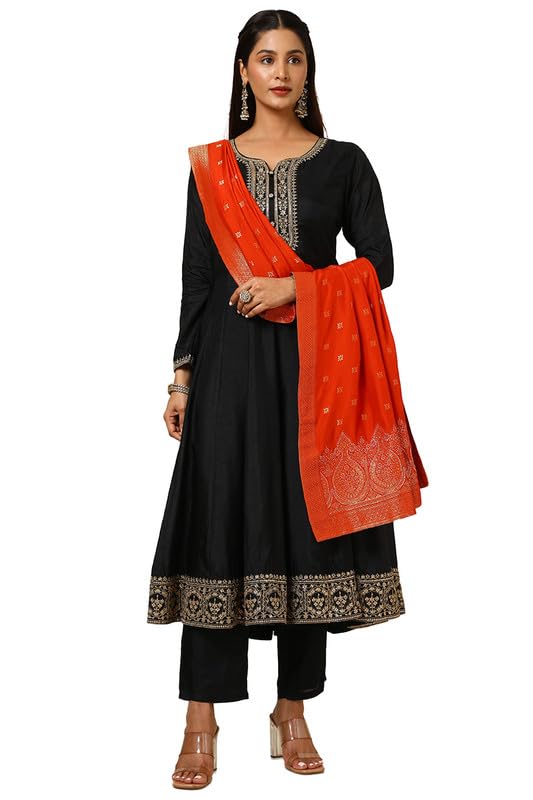 Soch Womens Black Dupion Silk Embroidered Suit Set With Sequins