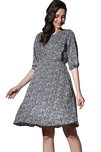 DHRUVI TRENDZ Rayon Western Knee-Length Casual Dress for Women (DT-WD1079_Black