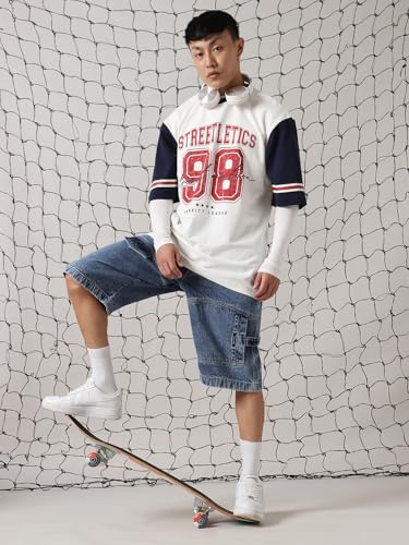Hubberholme Men Cotton Varsity Oversized Fit Round Neck Half Sleeves Tshirts 14