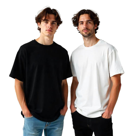 Nobero MenS Solid Oversized Fit T-Shirt (1M-Twrt-R0002_Black/White