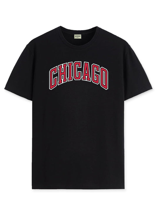 ADRO Mens T Shirt Urban Style Tshirt Printed with Chicago Design Cotton & Eye Catching Print Stylish T-Shirt for Men Black Tshir