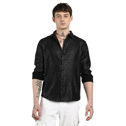 Campus Sutra Mens Onyx Black Pavement Shirt for Casual Wear | Spread Collar | Long Sleeve | Button Closure | Shirt Crafted with