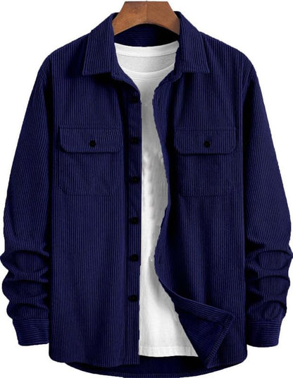 Deelmo MenS Full Sleeve Corduroy Shirt | Stylish Textured Casual Button-Down Shacket For Autumn Winter | Dual Pocket Front Desig