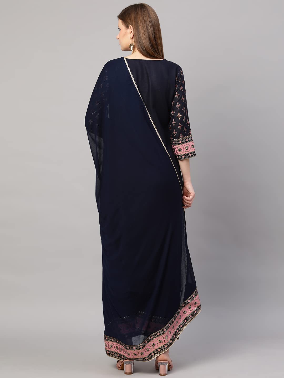 ANNI DESIGNER Women's Cotton Blend Straight Kurta with Palazzo & Dupatta (Deep)