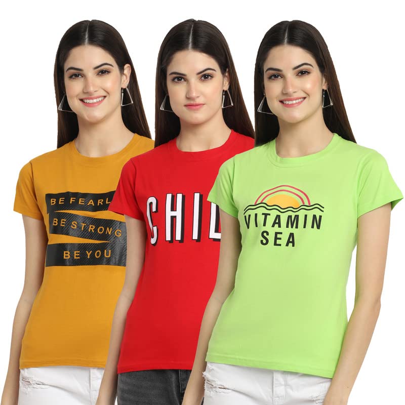 Preneum Womens Cotton Regular Fit Latest Graphic Stylish Printed Short Sleeves Casual T-Shirt || Trendy & Style (Pack 3), Maust