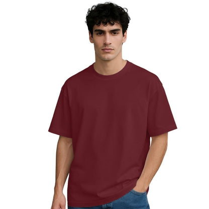 Nobero MenS Solid Oversized Fit T-Shirt (1M-Twts-R0039_Maroon