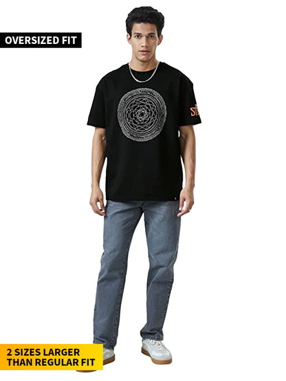 The Souled Store Men Official Doctor Strange Tao Mandalas (Glow In The Dark) Black Printed Oversized T-Shirts