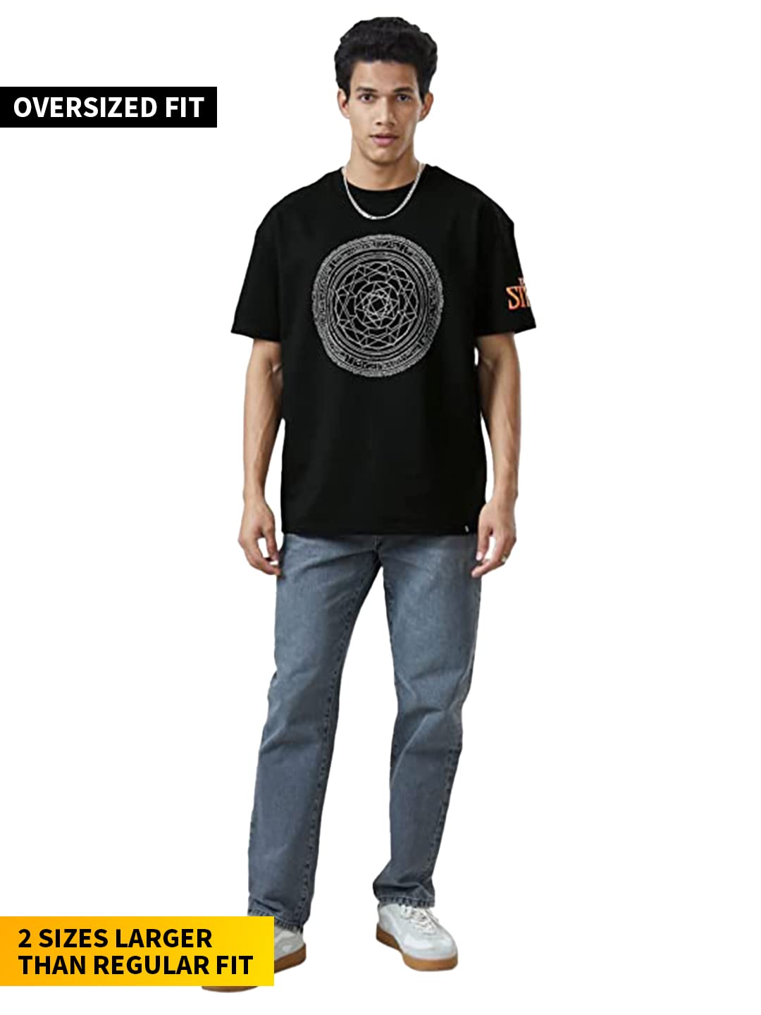 The Souled Store Men Official Doctor Strange Tao Mandalas (Glow in The Dark) Black Printed Oversized T-Shirts Oversized T-Shirts