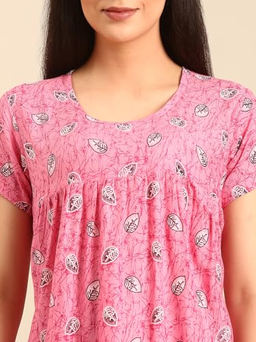 Rupa Jon Aishwarya Women Short Printed Nighty in Premium Cotton Blend Fabric, Midi Length, Night Dress, Three-Fourth Length for
