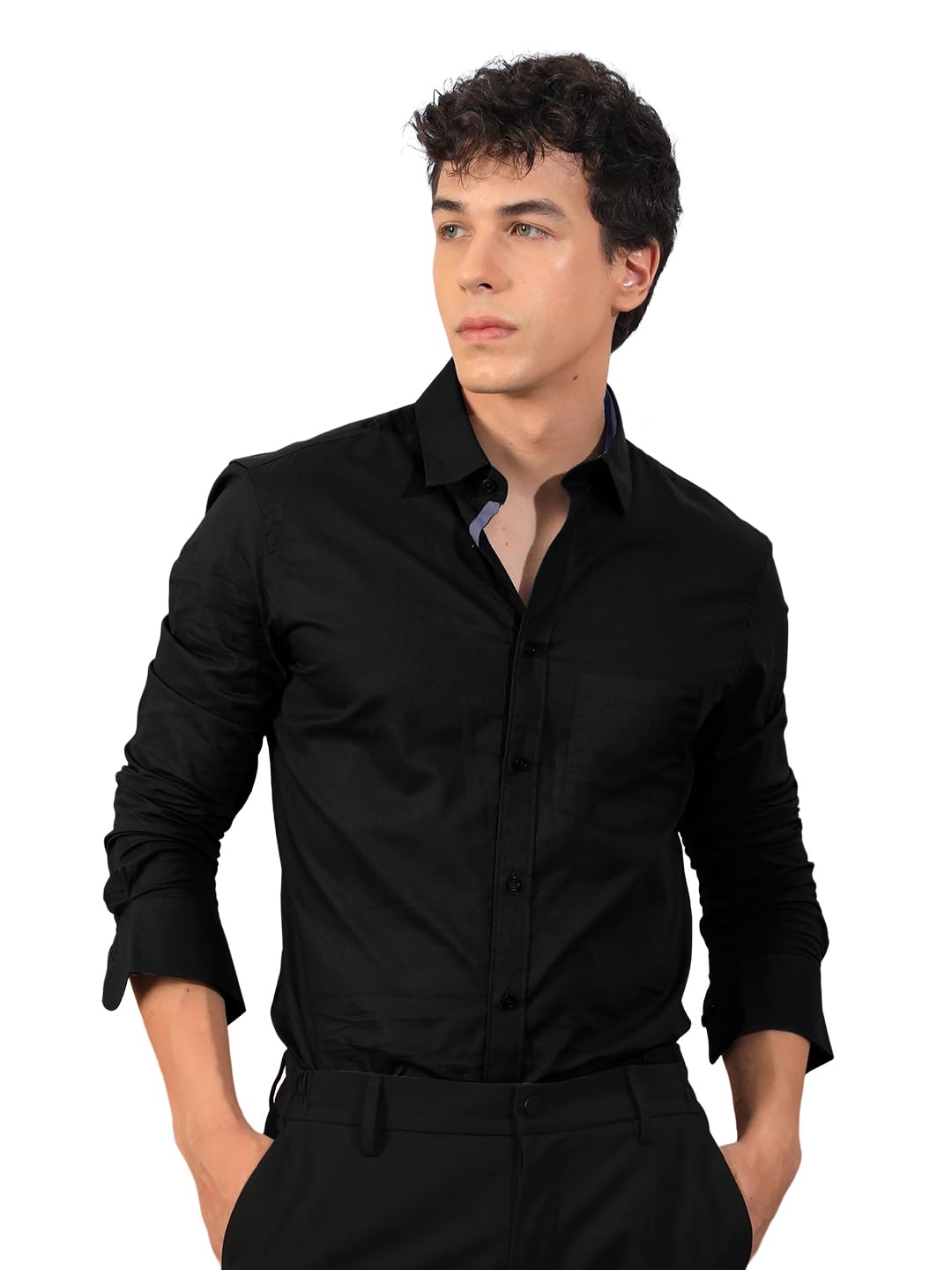 Pinkmint Mens Regular Fit Soft Cotton Blend Casual Combo Shirt with Pocket Design & Spread Collar Full Sleeves Formal Shirt Bla