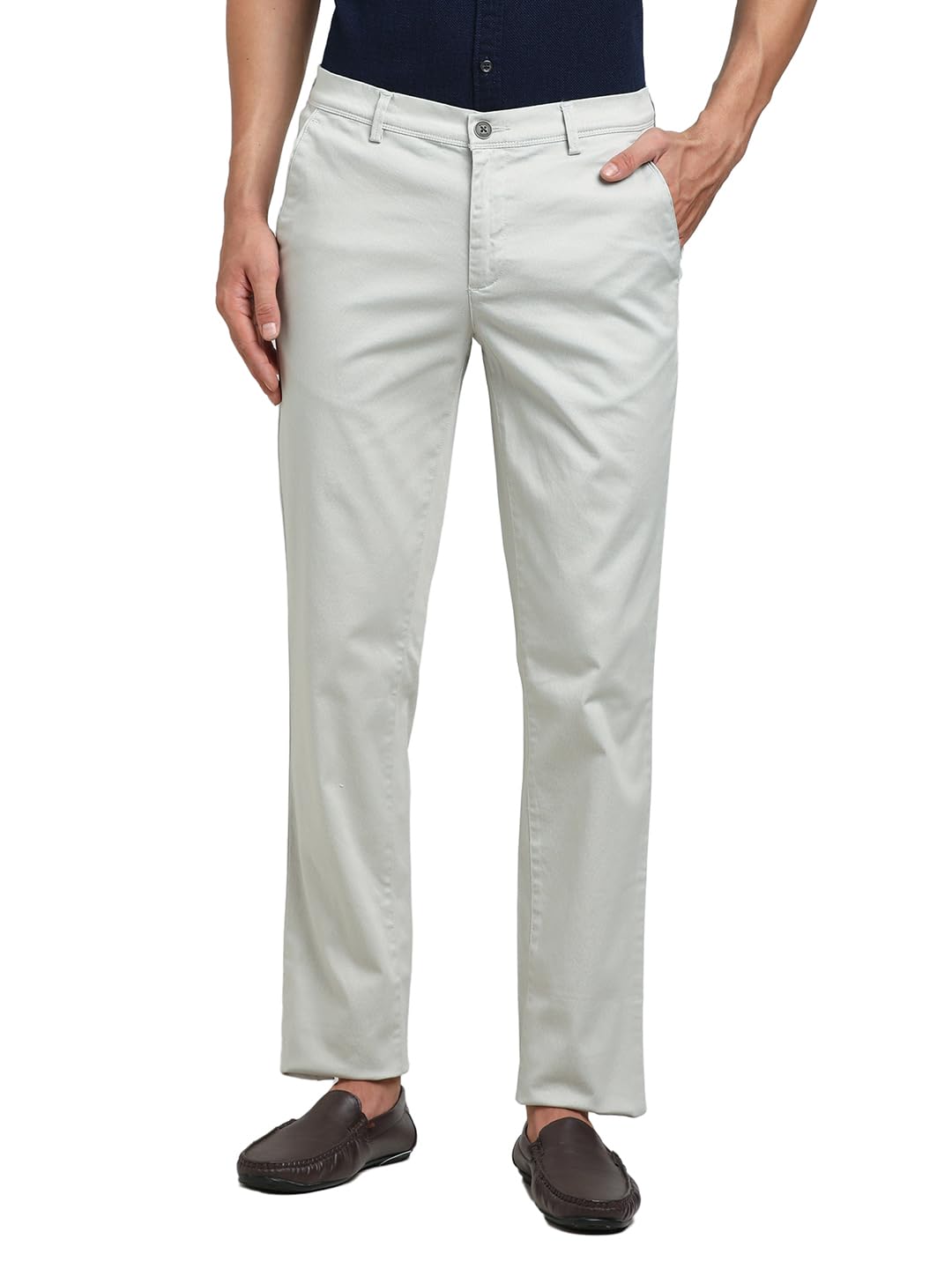 Turtle Men Cotton Stretch Ultra Slim Fit Off White Casual Trouser