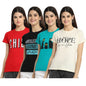 Preneum Womens Cotton Regular Fit Latest Graphic Stylish Printed Short Sleeves Casual T-Shirt || Trendy & Style (Pack 4), Red &