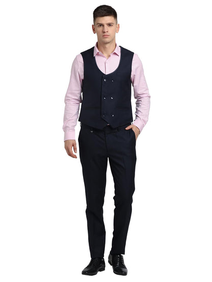 Turtle Men Poly Viscose Tailored Fit Dark Blue Three Piece Party Suits