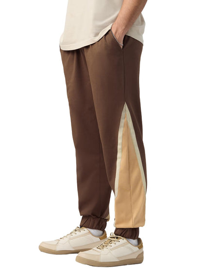 The Souled Store Colourblock Joggers: Mocha Men and Boys Drawstringed Cotton Blend Baggy Fit Joggers