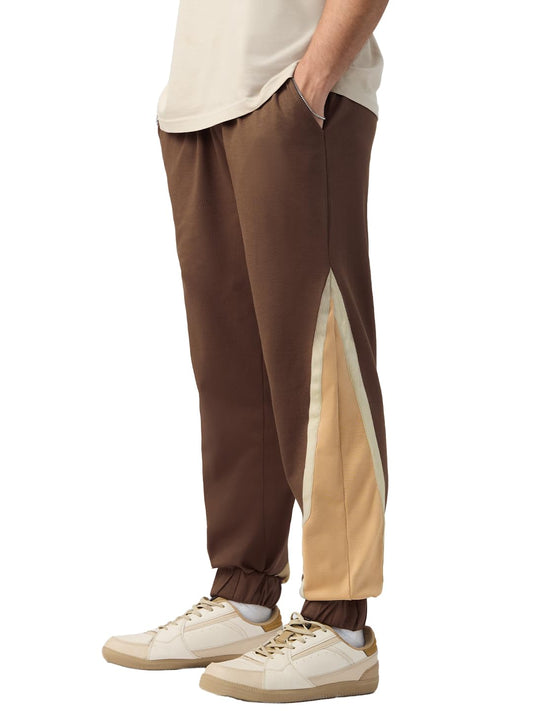 The Souled Store Colourblock Joggers: Mocha Men and Boys Drawstringed Cotton Blend Baggy Fit Joggers