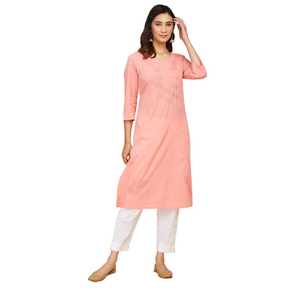 Fabindia Women's Cotton Chikankari Regular Kurta