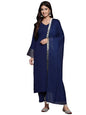 Varanga Women Navy Blue Solid V-Neck Embellished With Gota Straight Kurta Paired With Tonal Bottom And Dupatta  Elegant Ethnic W
