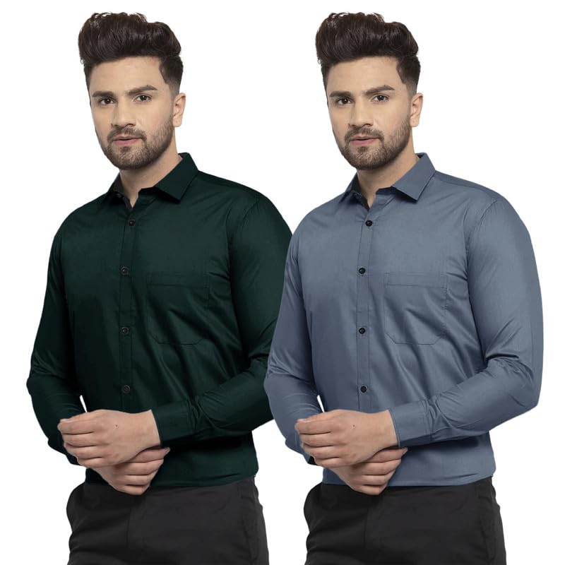 Tee Projekt Solid Shirt for Mens,Solid Shirt for Mens, Casual Shirt for Men,Full Sleeve Spread Collar, Shirt for Men_Pack of-2