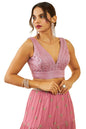 Soch Womens Onion Pink Net Sequin Embellished V-Neck Back-Open Sleeveless Blouse