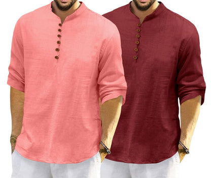 Royalscout MenS Cotton Polyester Blend Solid Regular Fit Full Sleeve Short Kurta | Ethnic, Lightweight Summer Kurta For Daily &