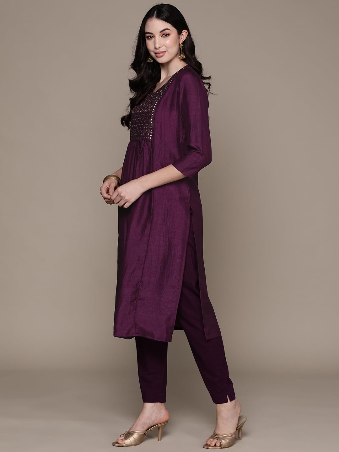 anubhutee Women's Silk Embellished Black A-Line Kurta