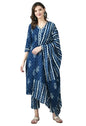 KLOSIA Women Indigo Printed Kurta and Pant Set With Dupatta