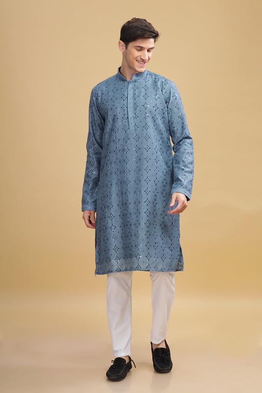 Be Active MenS Cotton Regular Kurta (Sk0801-Kr_Turquoise Blue