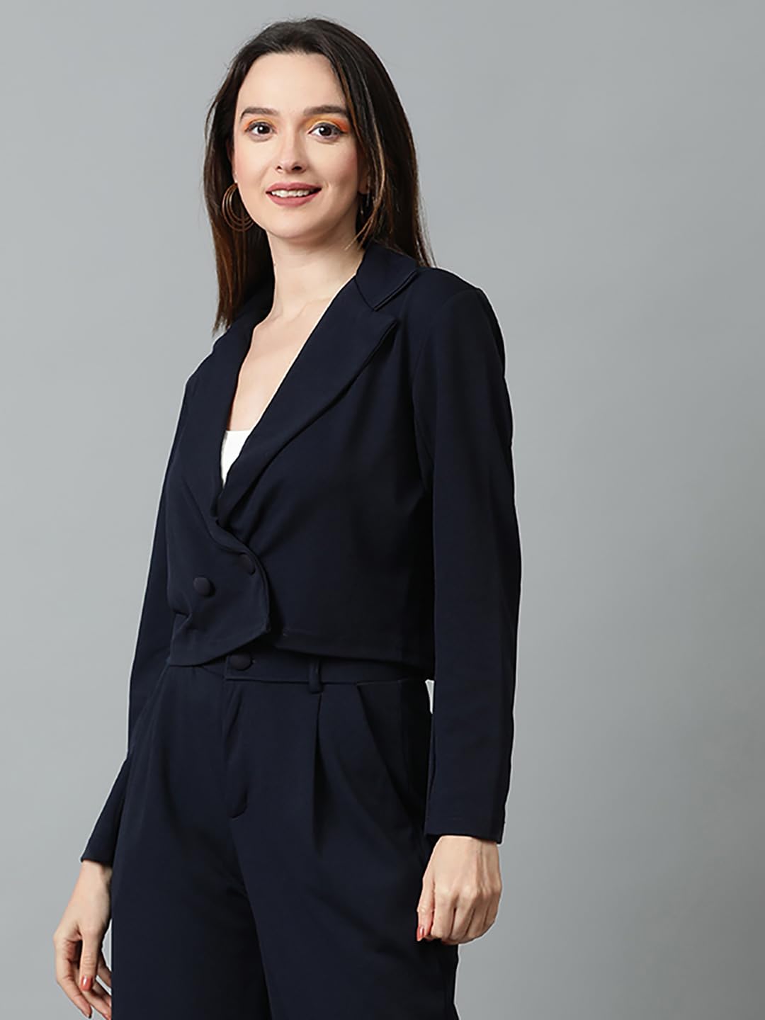 Kotty WomenS Solid Single Breasted Casual Blazer Navy Blue