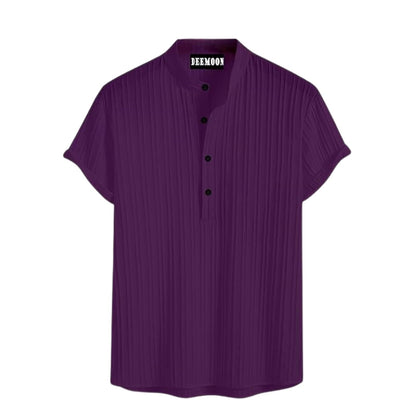 Deemoon MenS Polyster Kurta With Mandarin Collar, Half Placket Buttons, Front Pocket | Half Sleeves | Soft & Breathable Fabric