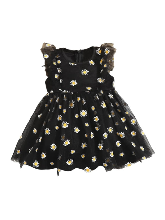 TAGAS Girls Mesh Material Star Work Knee-Length Dress for Girls|Frock for Girls|Sleeveless Dress for Girls|Fancy Dress