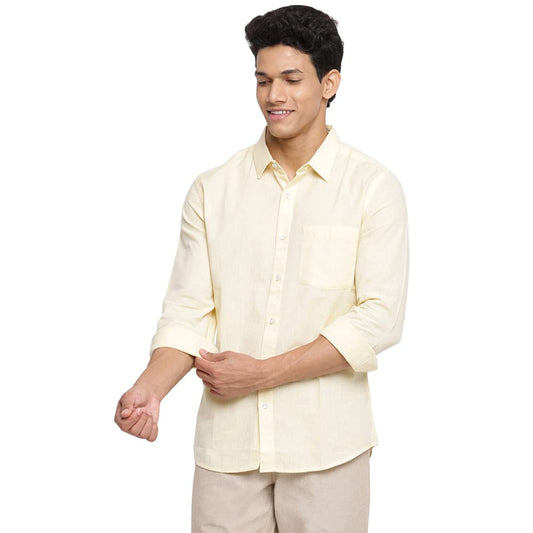 Fabindia Men Cotton Shirt Slim Fit Yellow